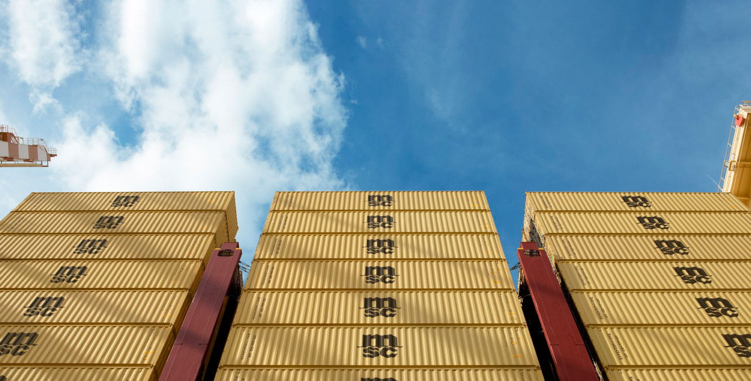 MSC Dry containers stacked up to the sky